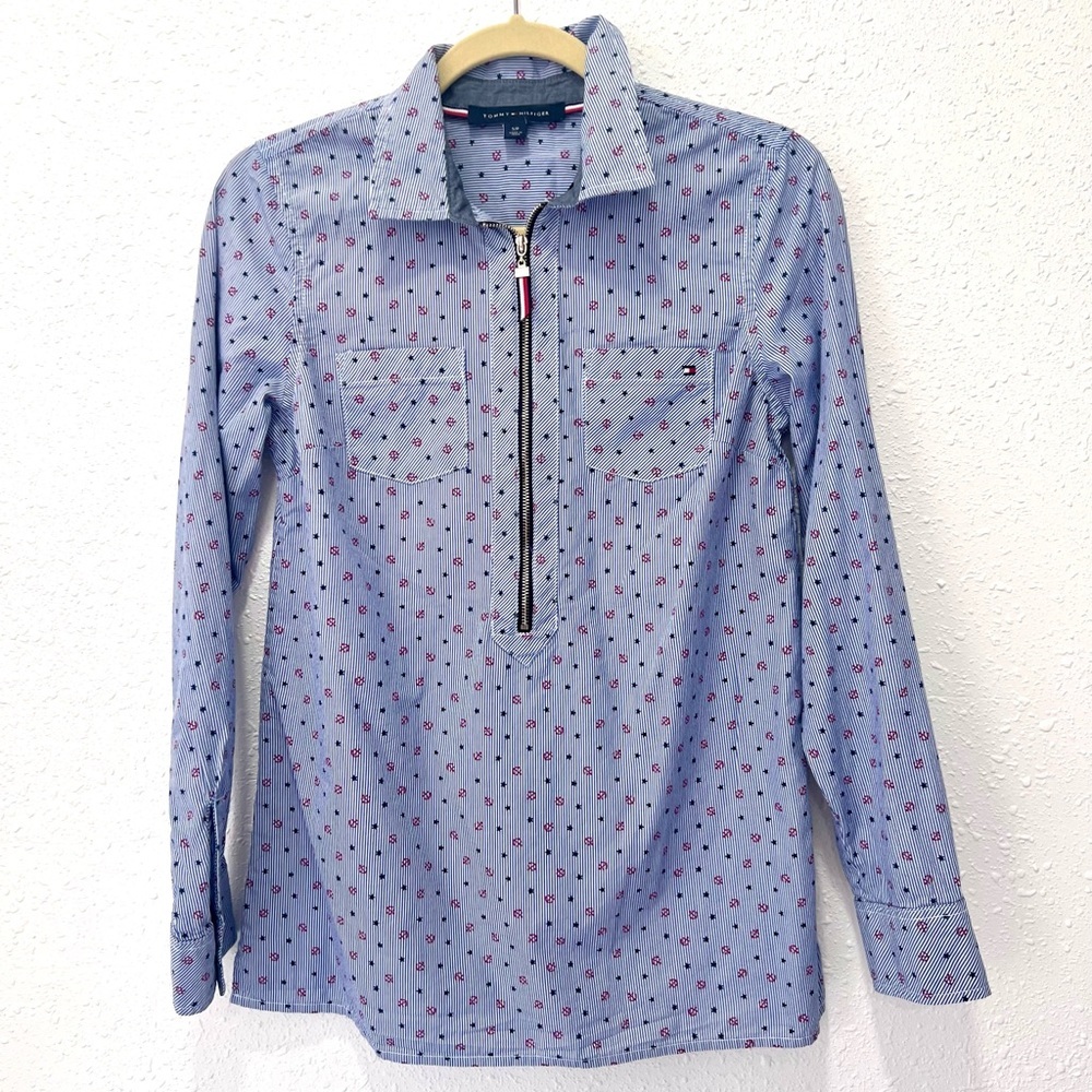 Tommy Hilfiger Blue and Red Casual Button Down Shirt